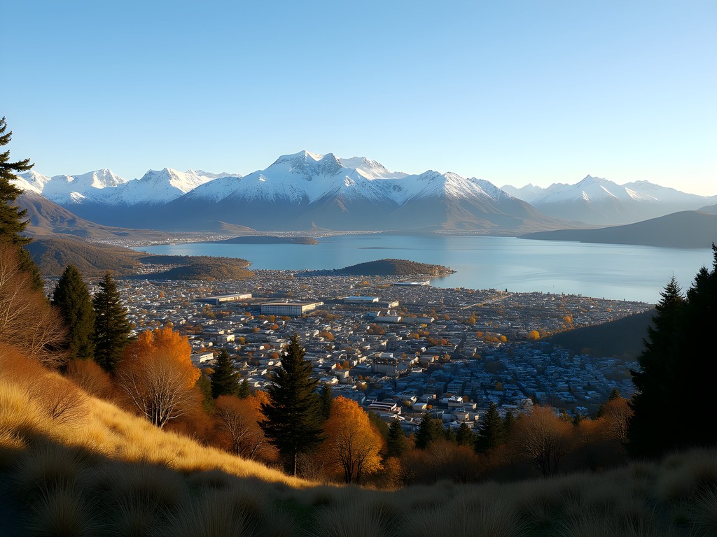 Panoramic view of Bariloche with Nahuel Huapi Lake and Andes mountains