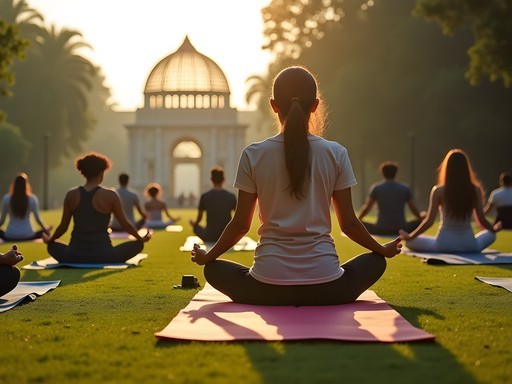 Morning yoga practice at Lalbagh Botanical Garden in Bangalore