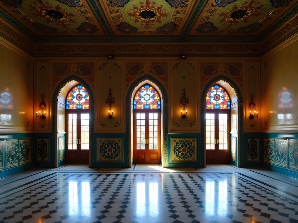 Intricate mirror work in Golestan Palace's Hall of Mirrors with stunning geometric patterns