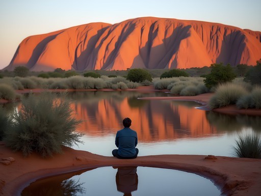 Environmental scientist reflecting at Mutitjulu Waterhole at the base of Uluru
