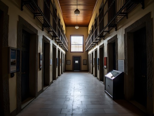 Historic corridor in Ushuaia's former prison, now maritime museum