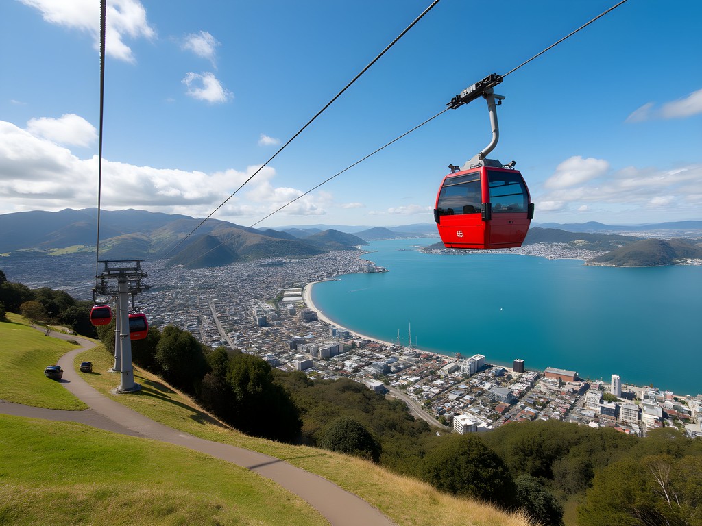 Panoramic view of Wellington harbor from the historic cable car