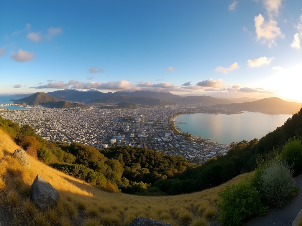 Panoramic view of Wellington harbor and city from Mount Victoria lookout