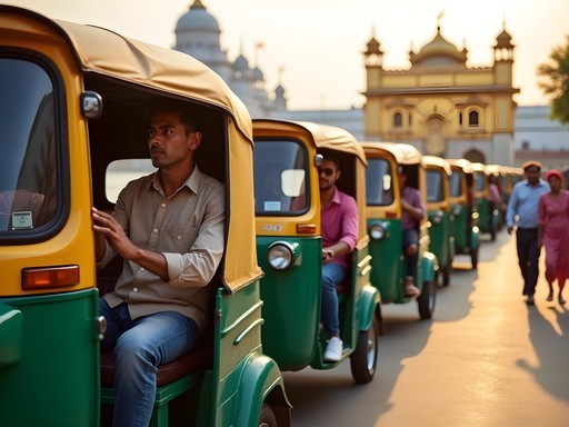 Auto-rickshaws lined up near the Golden Temple in Amritsar
