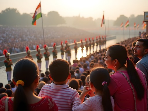 Families watching the Wagah Border ceremony near Amritsar