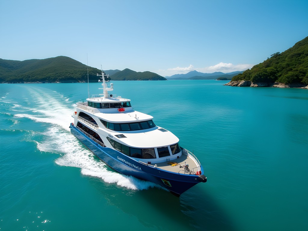 Passenger ferry crossing between Paihia and Russell in Bay of Islands, New Zealand