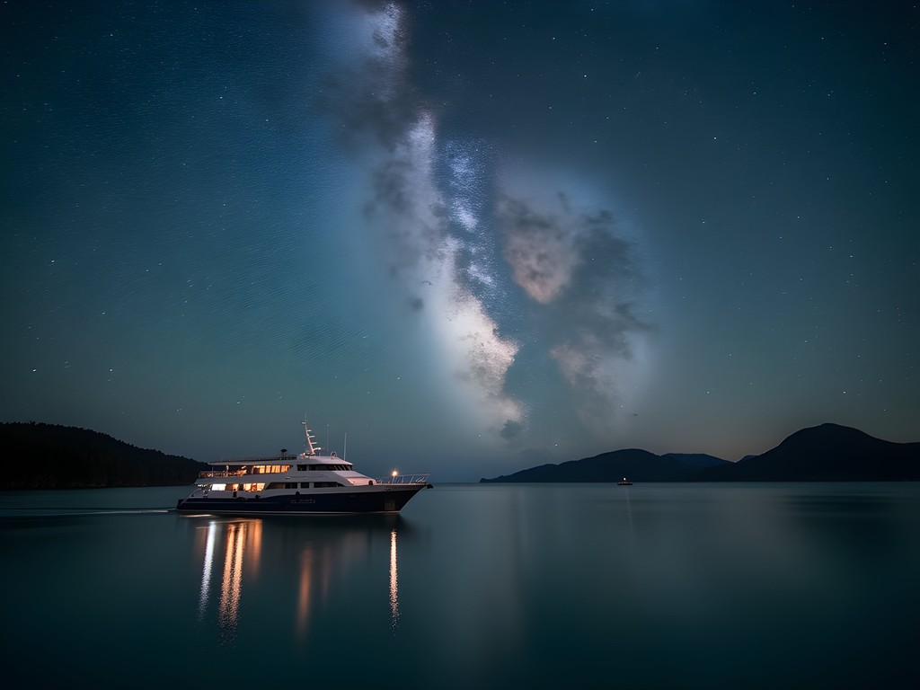 Nighttime stargazing from yacht deck in Bay of Islands with Milky Way visible