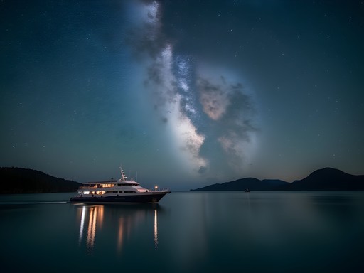 Nighttime stargazing from yacht deck in Bay of Islands with Milky Way visible