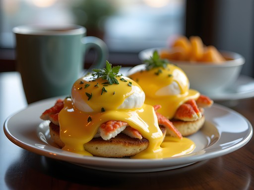 Chesapeake blue crab benedict breakfast at a restaurant near Bear, Delaware