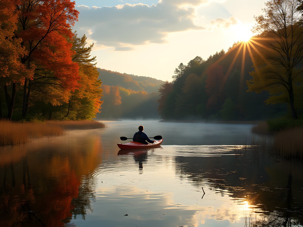 Kayaking on Lums Pond near Bear, Delaware during peak fall foliage