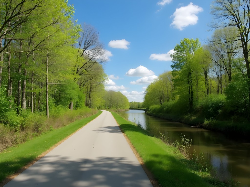 Cycling on the Dismal Swamp Canal Trail with canal views and spring greenery