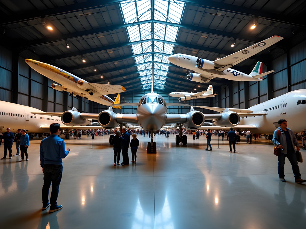 Expansive view of historic aircraft displayed in the National Museum of the USAF hangar