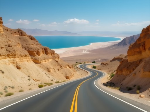 Scenic highway view from Jerusalem to Dead Sea showing dramatic elevation change
