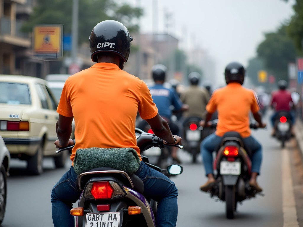 Boda boda motorcycle taxis navigating through Kampala traffic