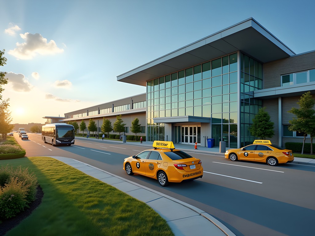 Evansville Regional Airport entrance with transportation options visible