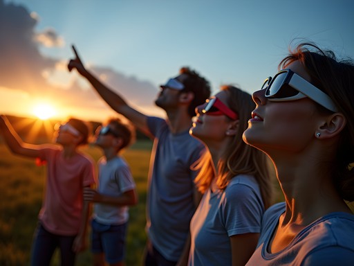 Family viewing the total solar eclipse in Hopkinsville with proper safety equipment