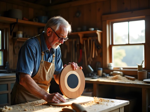 Traditional craftsman creating eclipse-themed woodwork in Hopkinsville