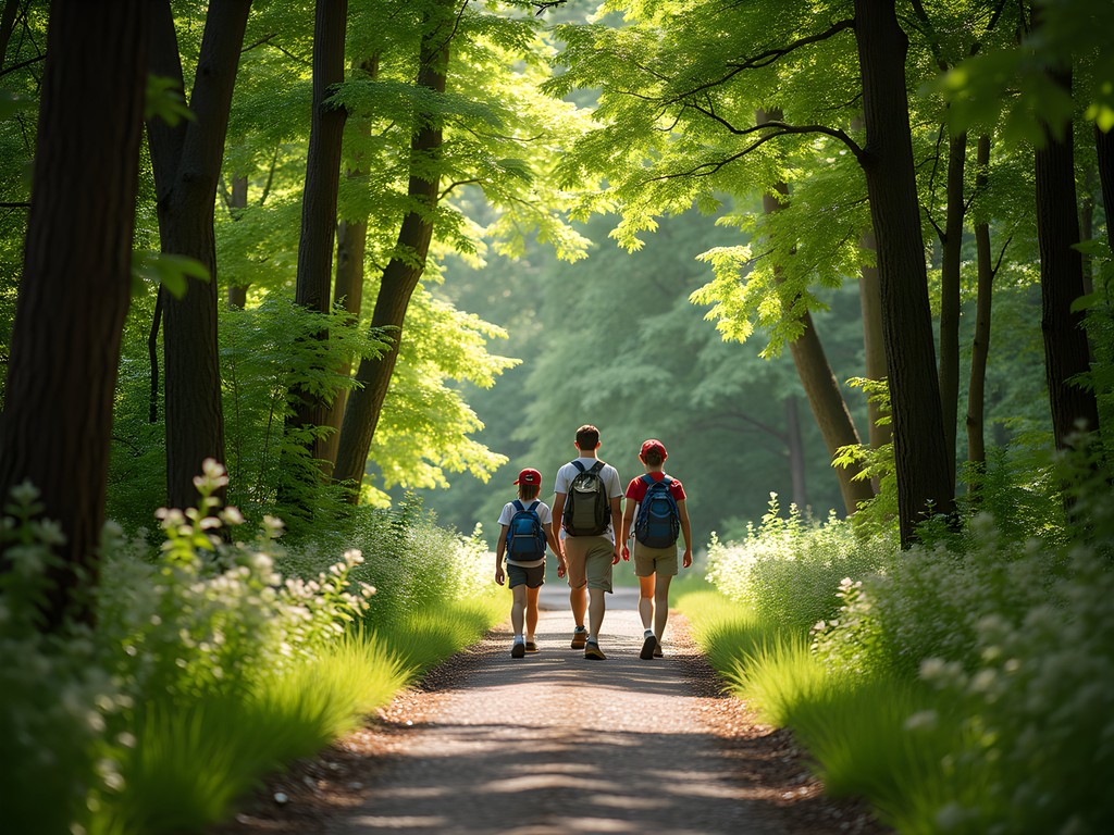 Family hiking on trails in Pennyrile Forest State Resort Park near Hopkinsville