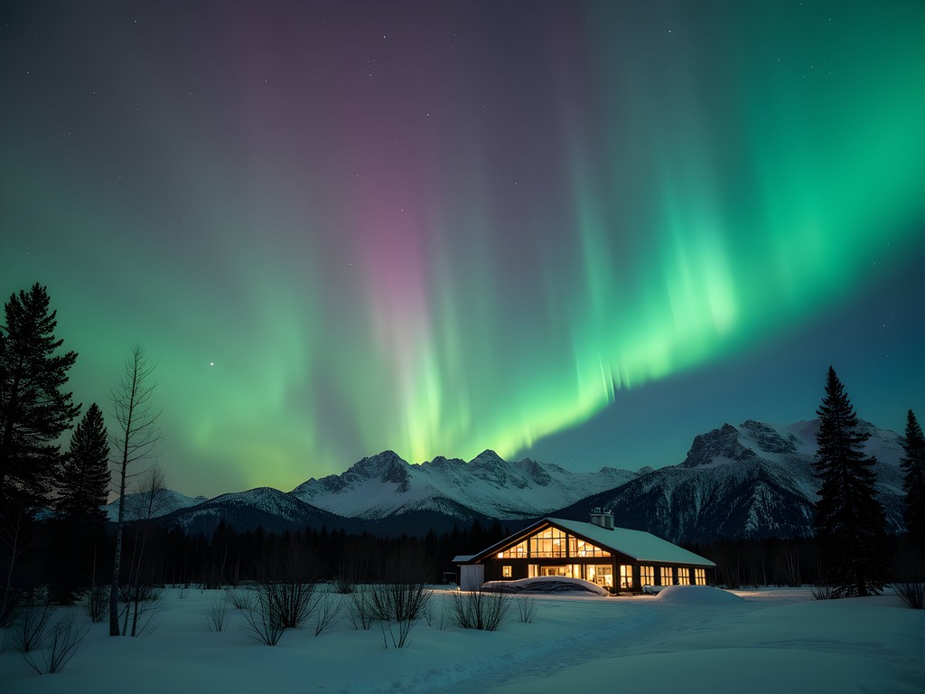 Spectacular northern lights display over Abisko National Park in winter