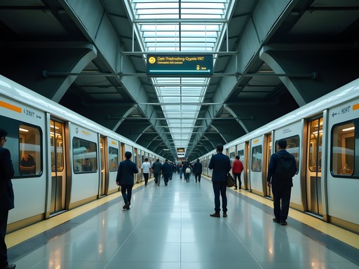 Modern Jakarta MRT station with trains and commuters
