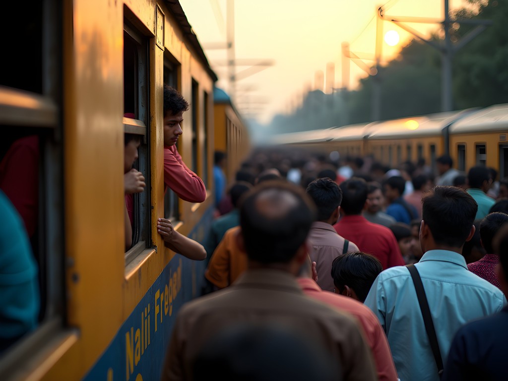 Crowded Mumbai local train during evening rush hour
