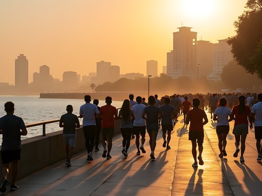 People walking along Marine Drive promenade in Mumbai