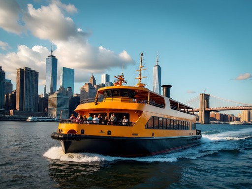 NYC Ferry with Manhattan skyline view showing budget transportation option with scenic views