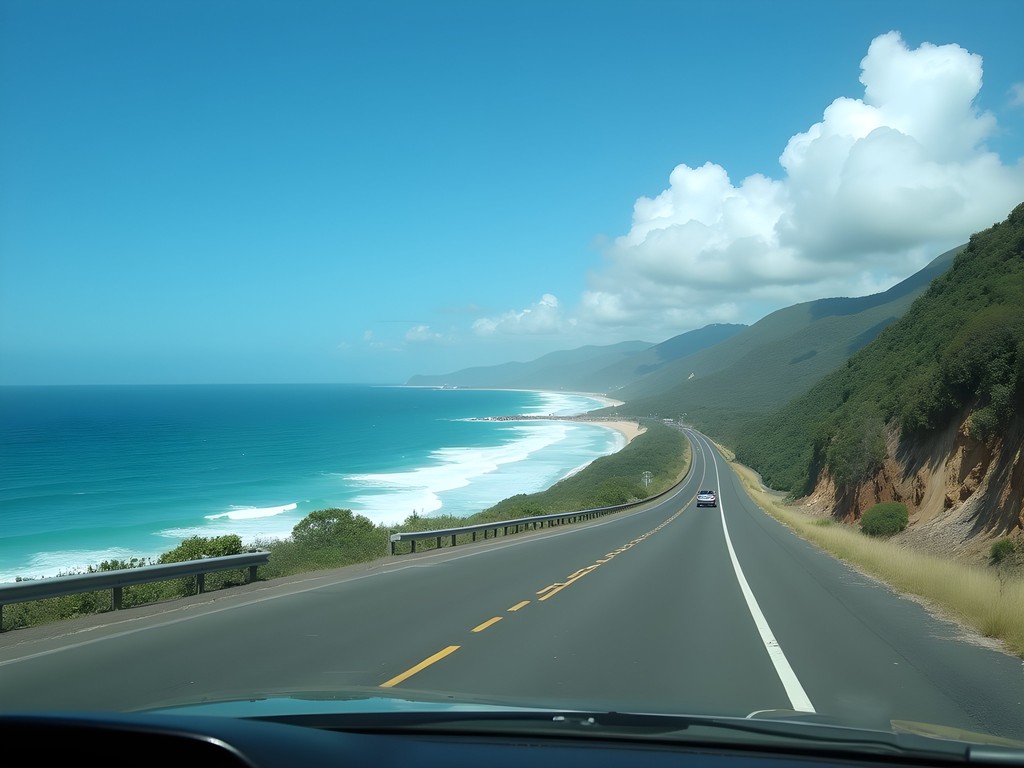 Scenic coastal highway along Queensland coast with ocean views