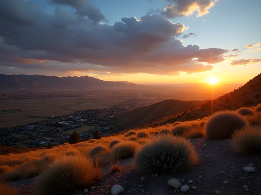 Sunset view over Rock Springs from White Mountain with city lights beginning to twinkle