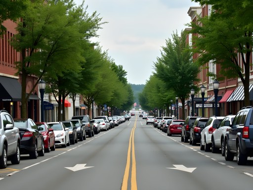 Downtown Salisbury parking area with mix of street parking and small public lot