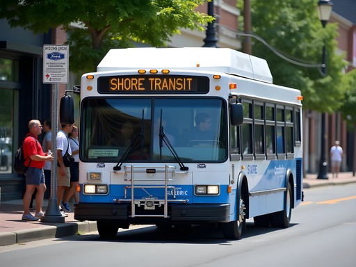 Shore Transit bus picking up passengers in downtown Salisbury