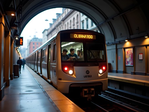 Muni Metro light rail train emerging from underground tunnel in downtown San Francisco