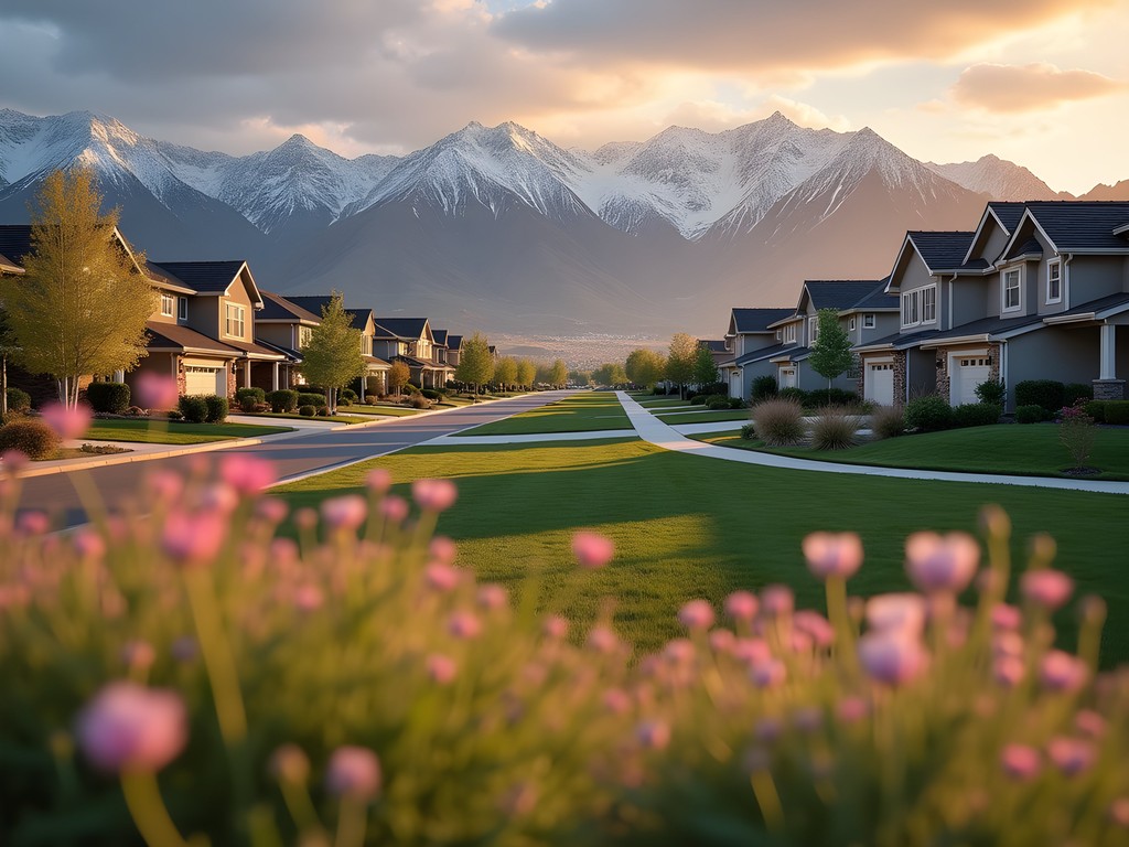 View of Wasatch Mountains from Sandy, Utah with residential area in foreground