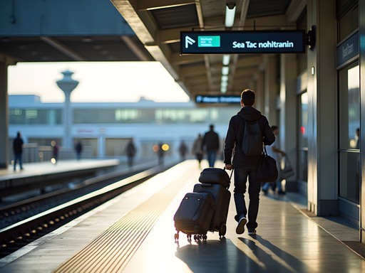 Sea-Tac Airport Link Light Rail station with travelers and luggage