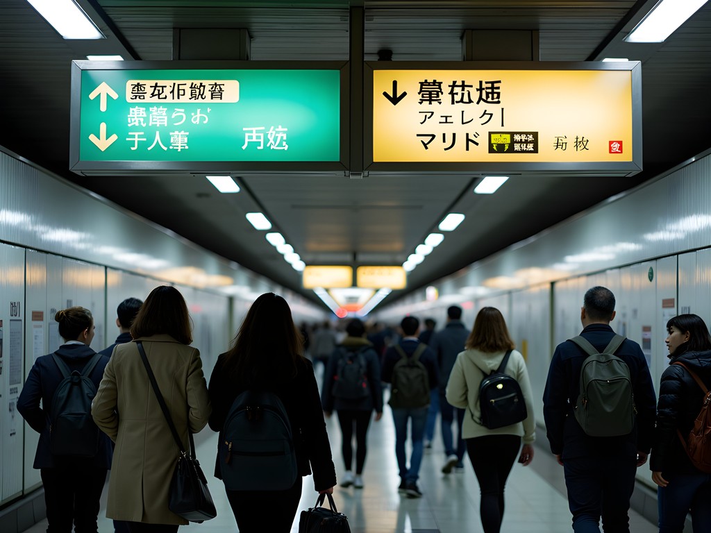 Busy Shibuya Station with directional signs and commuters