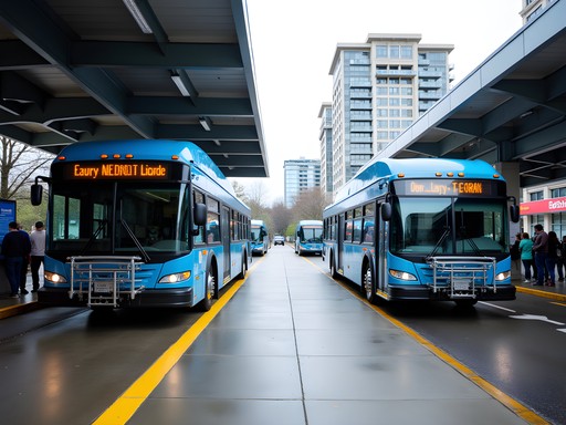 Vancouver Transit Center with buses and passengers