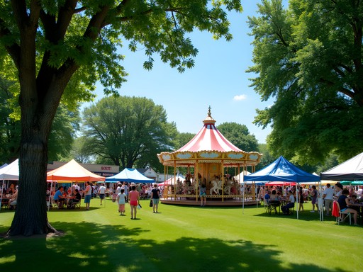 Colorful summer festival in Chahinkapa Park with local vendors and carousel