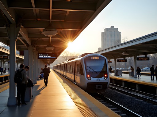 Busy Metropark Station with commuters boarding Northeast Corridor train