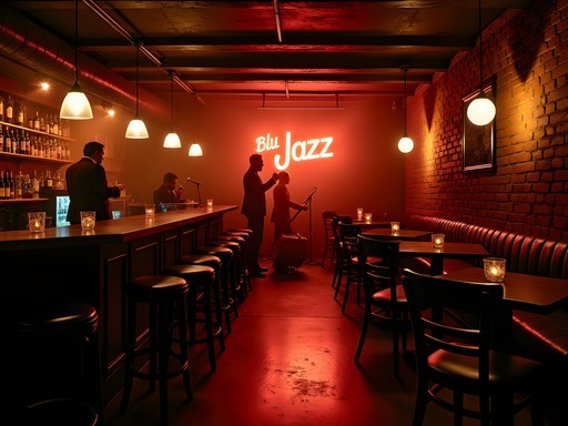 Interior of Blu Jazz+ club in Akron showing intimate performance space with local musicians