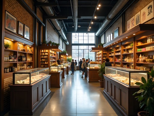 Interior of Northside Marketplace in Akron showing local vendor stalls and handcrafted goods