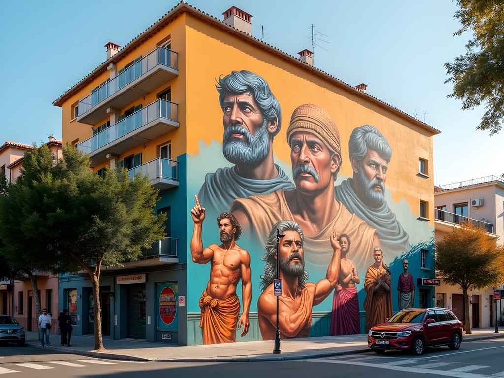 Colorful political street art mural in Exarchia neighborhood, Athens