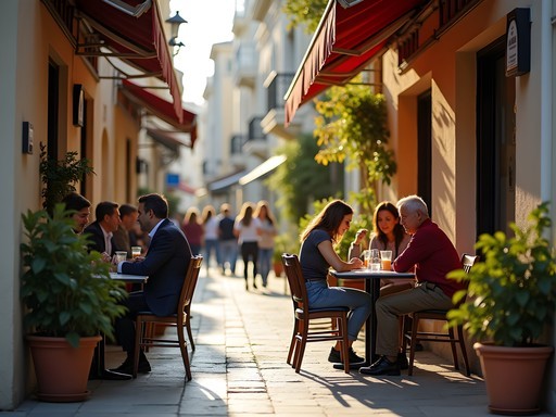 Morning cafe scene in Koukaki neighborhood with locals enjoying freddo coffee