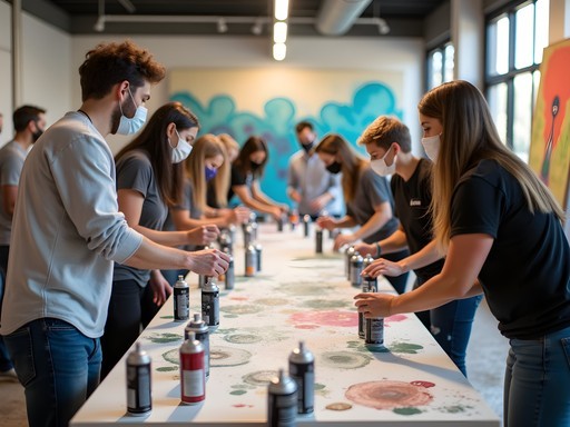 Street art workshop with local Austin artists teaching techniques