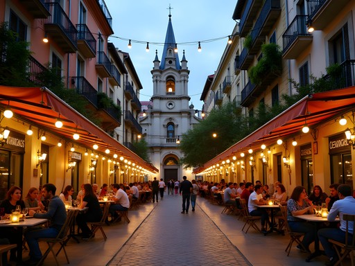 Evening gathering in Plaça de la Virreina in Gràcia neighborhood
