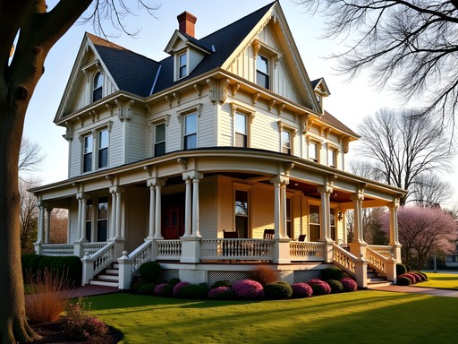 Charming Victorian Bear Cottage B&B with spring flowers blooming in garden