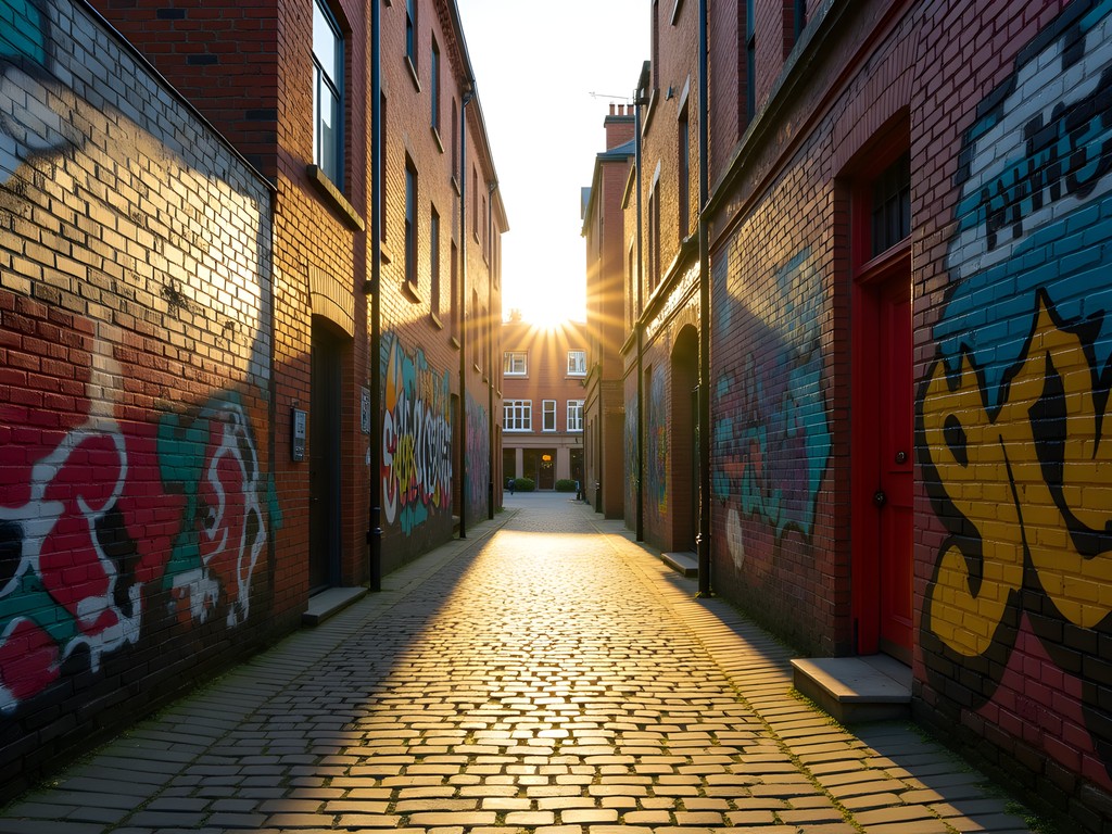 Vibrant contemporary street art in Belfast's Cathedral Quarter with historic buildings