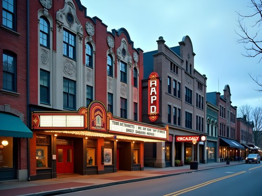 Art Deco building facades on Main Street in downtown Brockton Massachusetts