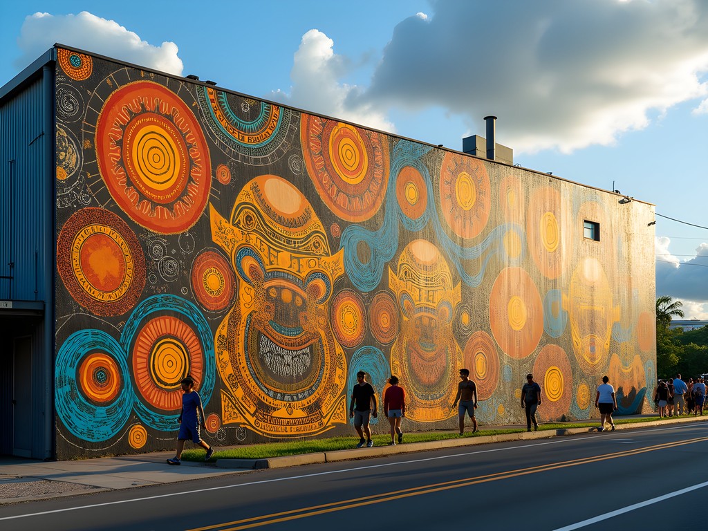 Vibrant street art mural in Cairns blending Indigenous and contemporary styles