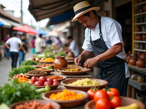Local chef demonstrating traditional Colombian Caribbean cooking techniques at Bazurto Market