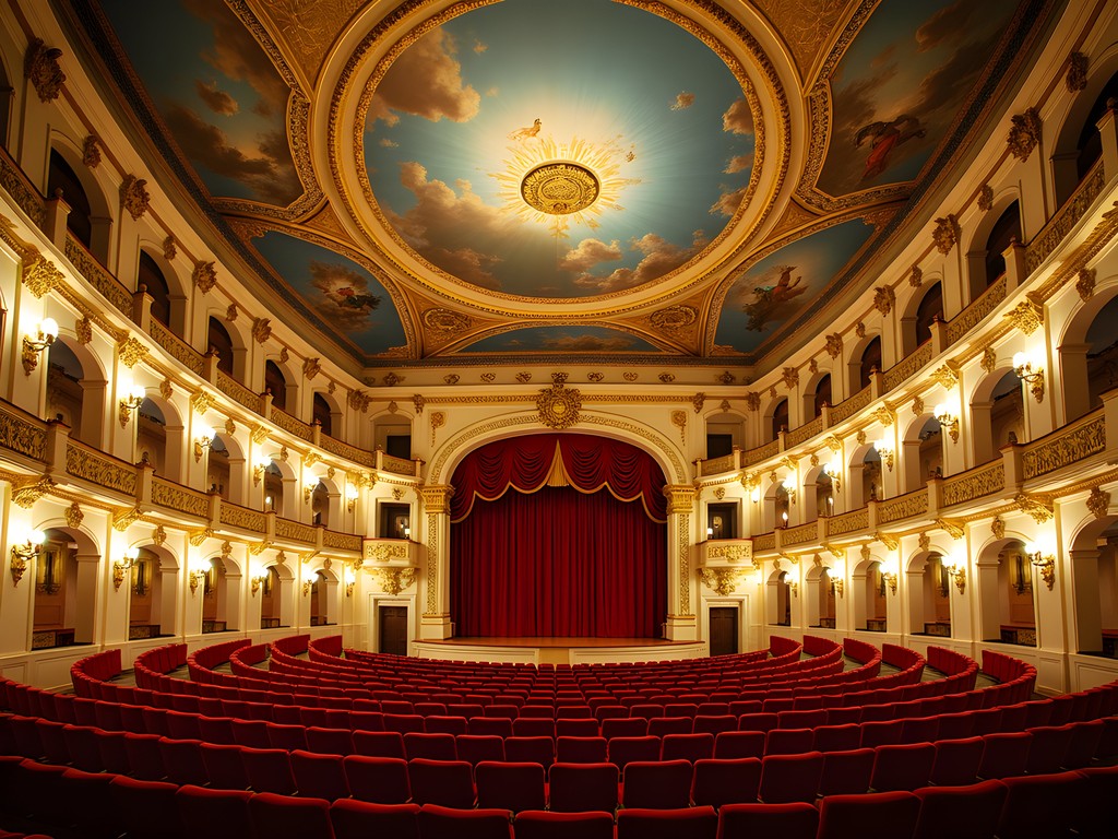 Ornate interior of Teatro Adolfo Mejía showing neoclassical architecture and ceiling fresco